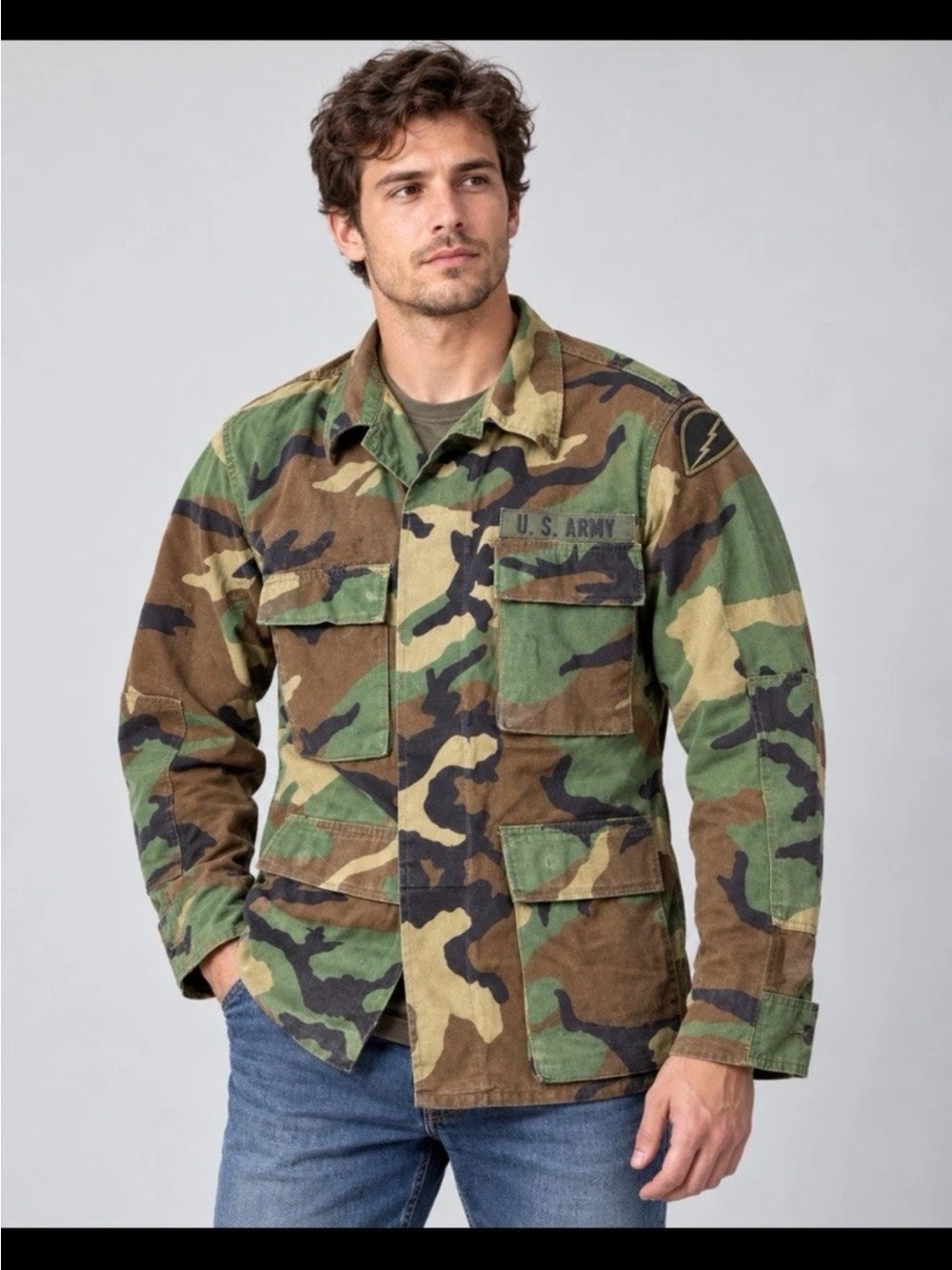 Vintage U.S. Army issued  Woodland Camo Field Jacket - Green / Brown / Black